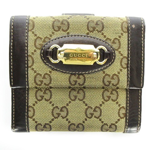 グッチ GUCCI GGキャンバス Wホック 二つ折り 財布 ゴールド  