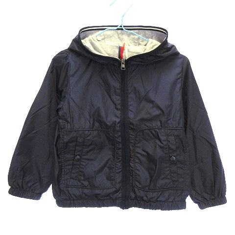 モンクレール Moncler ナイロンパーカー ジップアップ 長袖 フーディ ジャケット ジャンパー ブルゾン 裏コットン ロゴワッペン 98cm 3a 紺 ネイビー アウター 子供服 男の子 キッズ 4 ベクトルパーク