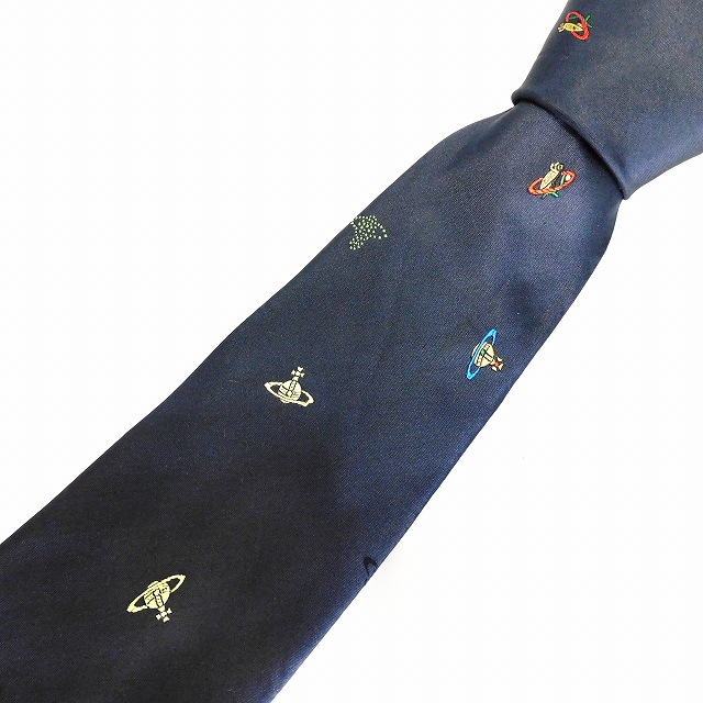 ヴィヴィアンウエストウッド Vivienne Westwood Accessories ネクタイ レギュラータイ 絹 シルク ロゴ オーブ イタリア製 紺 ネイビー スーツ小物 Ka メンズ 4 ベクトルパーク
