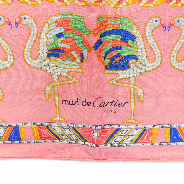 カルティエ Cartier シルクスカーフ ピンク 宝石柄 大判スカーフ カルティエ Cartier 大判 スカーフ フラミンゴ 宝石柄 シルク