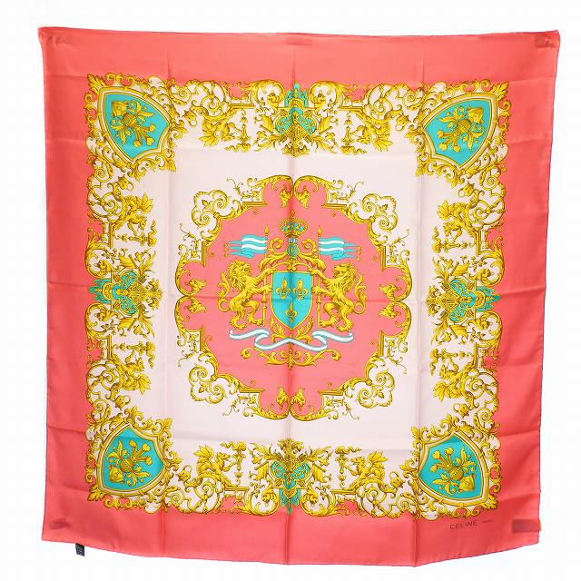 セリーヌ CELINE 大判 スカーフ ストール シルク100% 85㎝ 紋章  