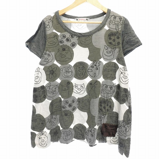 シャツ Olleborebla アルベロベロ 半袖tシャツ クルーネック 刺繍 ラインストーン グレー 黒 ブランディア 店 ブランド