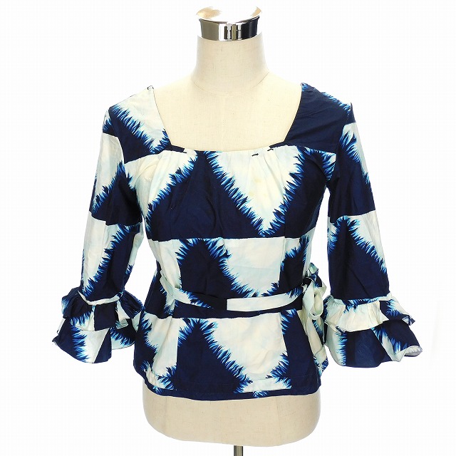 マルニ MARNI ブラウス シャツ 七分袖 スクエアネック フレア袖 総柄  