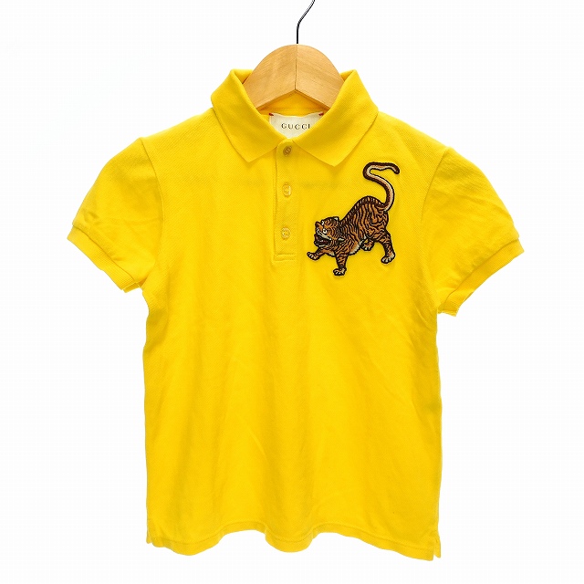 グッチ GUCCI 子供服 ポロシャツ 半袖 トラ柄 ワッペン 鹿の子 6 黄 