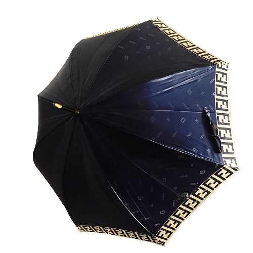 フェンディ FENDI 傘 雨傘 ズッカ柄 手開き アンブレラ 紺 ネイビー  