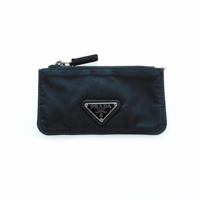 プラダ PRADA ミニポーチ 小物入れ ナイロン 三角プレート 黒 ブラック  