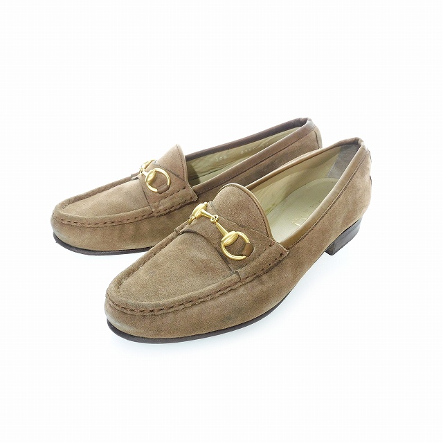 グッチ GUCCI ホースビット ローファー スエード 37C 茶 ブラウン 
