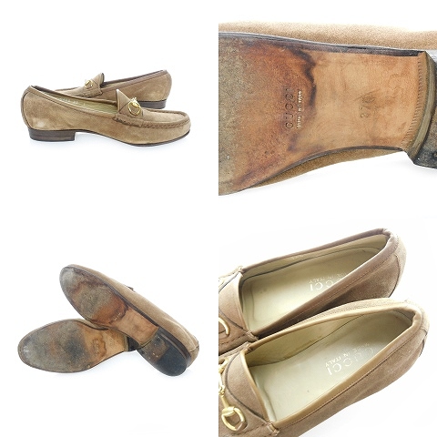 グッチ GUCCI ホースビット ローファー スエード 37C 茶 ブラウン