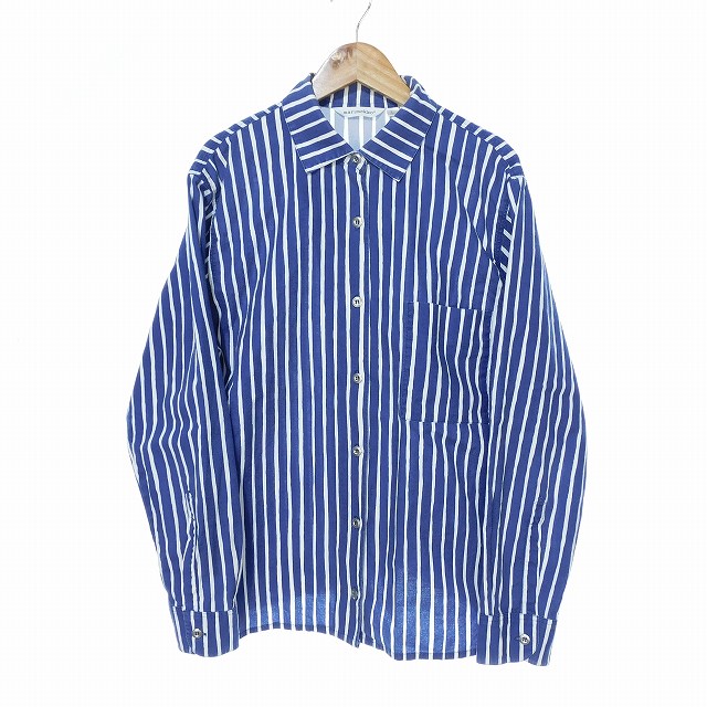 マリメッコ marimekko シャツ ブラウス 長袖 ストライプ コットン L 青 