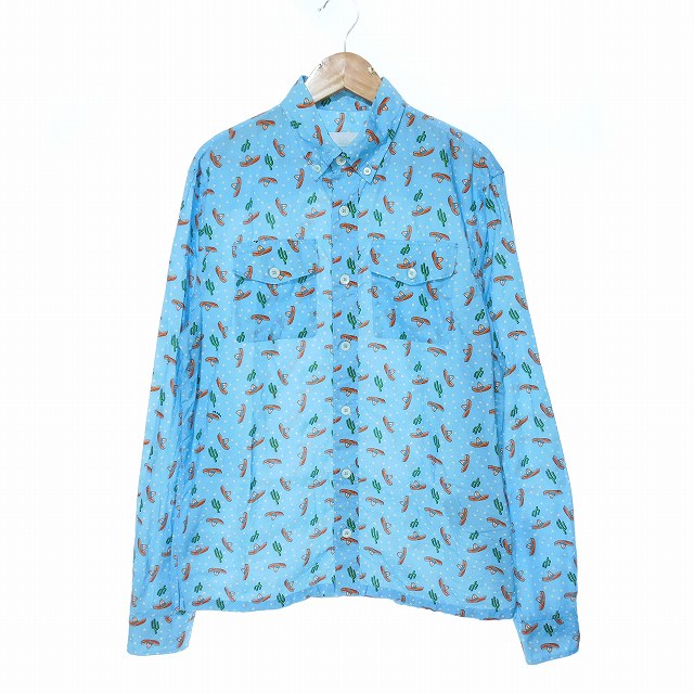 プラダ PRADA ボタンダウン シャツ 長袖 サボテン柄 総柄 コットン 38 