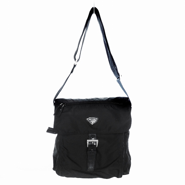 プラダ PRADA ナイロン ミニ ショルダーバッグ 三角プレート 黒 