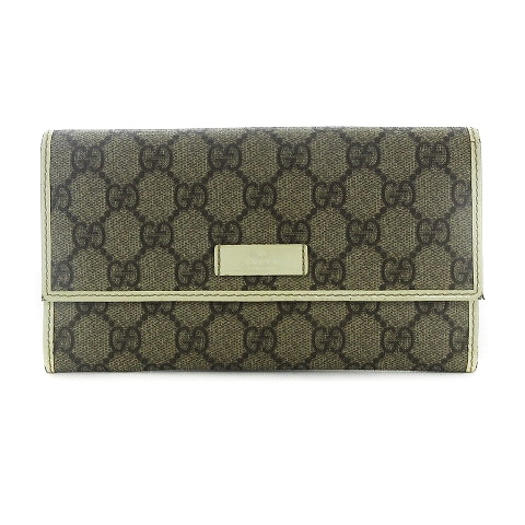 グッチ GUCCI GGスプリーム 長財布 二つ折り PVC レザー 茶 ブラウン 