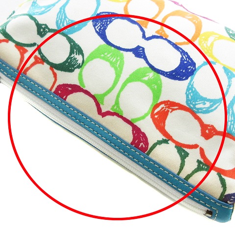 コーチ COACH シグネチャー カラフル ポーチ 角型 切替 レザー マルチ