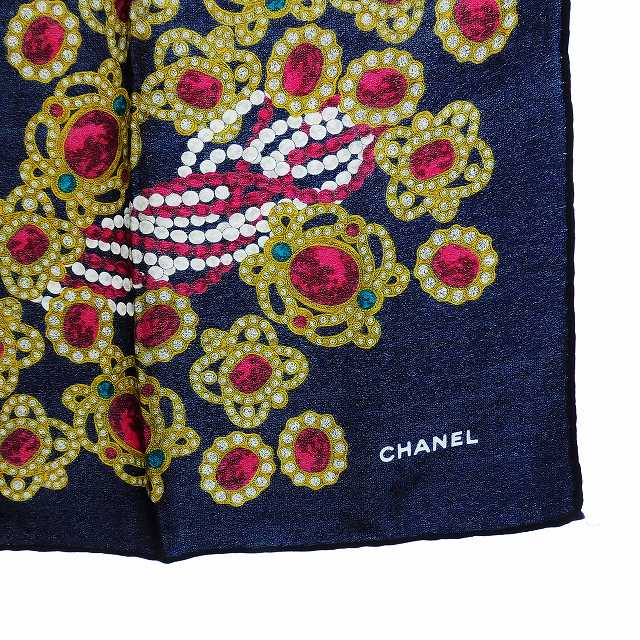 CHANEL 宝石柄 大判スカーフ ヴィンテージ ネイビー 紺