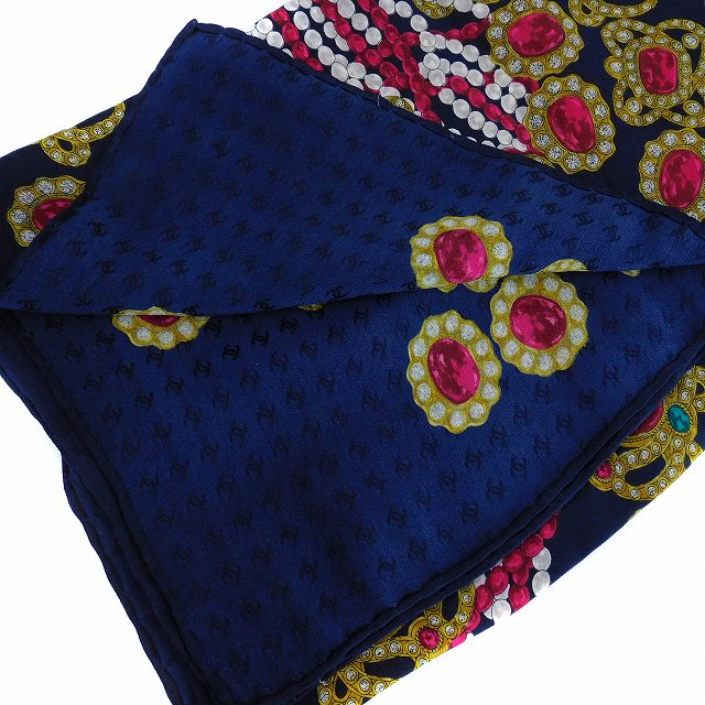 CHANEL 宝石柄 大判スカーフ ヴィンテージ ネイビー 紺