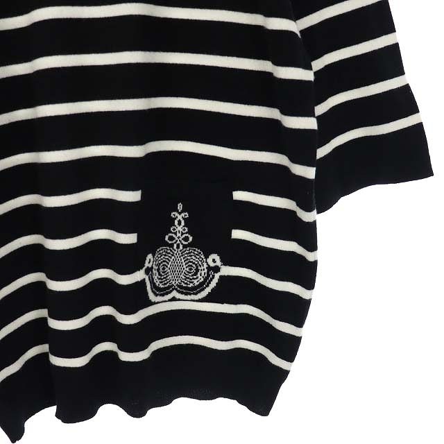 エルメス HERMES カシミヤボーダーニットワンピース ミニ 長袖 42 黒