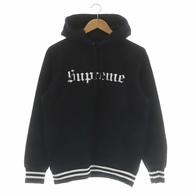 シュプリーム SUPREME パーカー プルオーバー フード ロゴ S 黒 白 