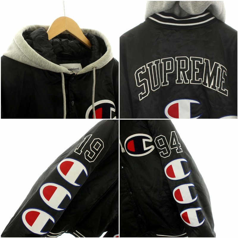 シュプリーム SUPREME Champion 18AW Hooded Satin Varsity Jacket 