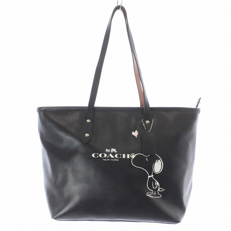 コーチ COACH ピーナッツ スヌーピー コラボ トートバッグ レザー 黒  