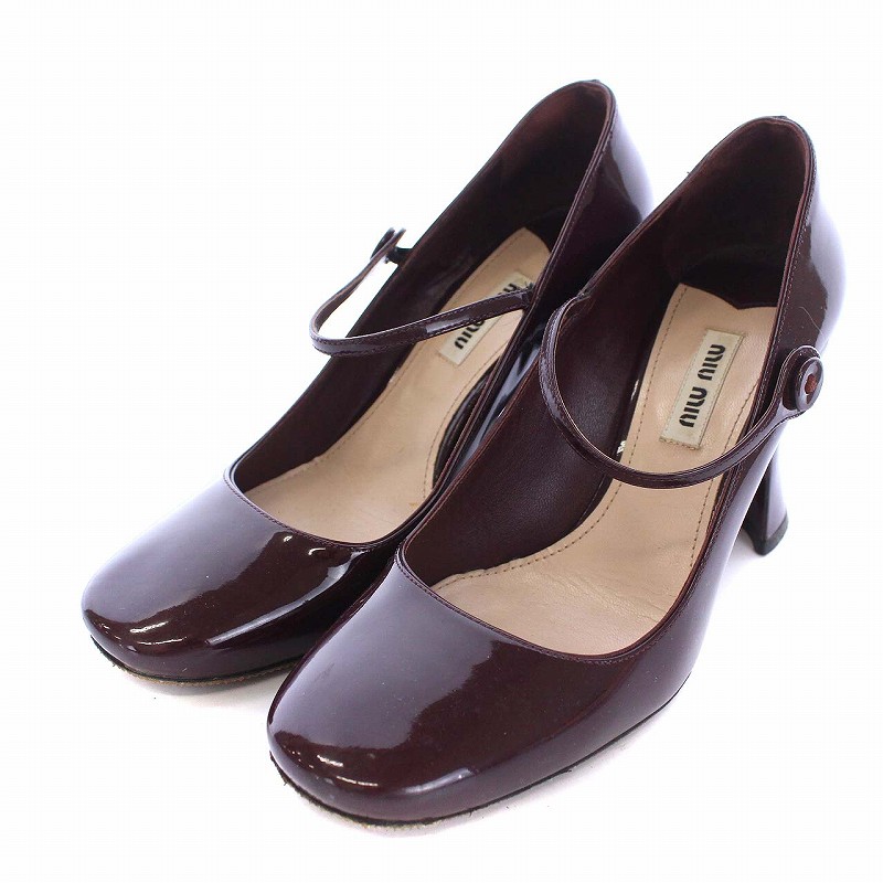 ミュウミュウ miumiu エナメル パンプス ストラップ ハイヒール 37 