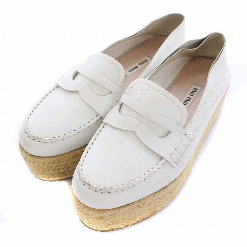 ミュウミュウ miumiu エスパドリーユ ローファー パンプス 厚底 レザー 
