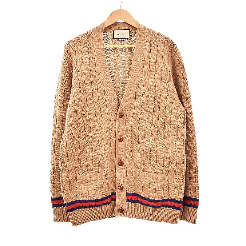 グッチ GUCCI 21AW ウェブ ストライプ付き ケーブルニット 