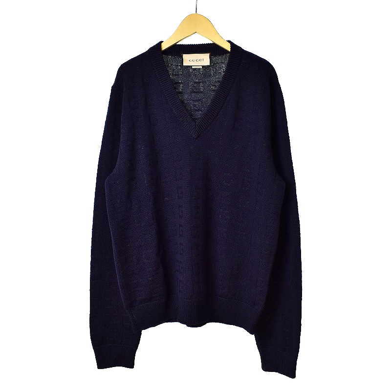グッチ GUCCI SQUARE G JUMPER ニット セーター 総柄 G柄 Vネック 長袖 