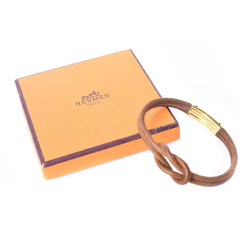エルメス HERMES レザーブレスレット ゴールド金具 アクセサリー 茶 