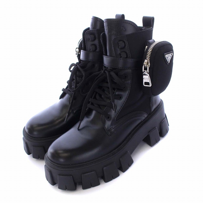未使用品 プラダ PRADA 22FW Calfskin Nylon Monolith Boots モノリス 