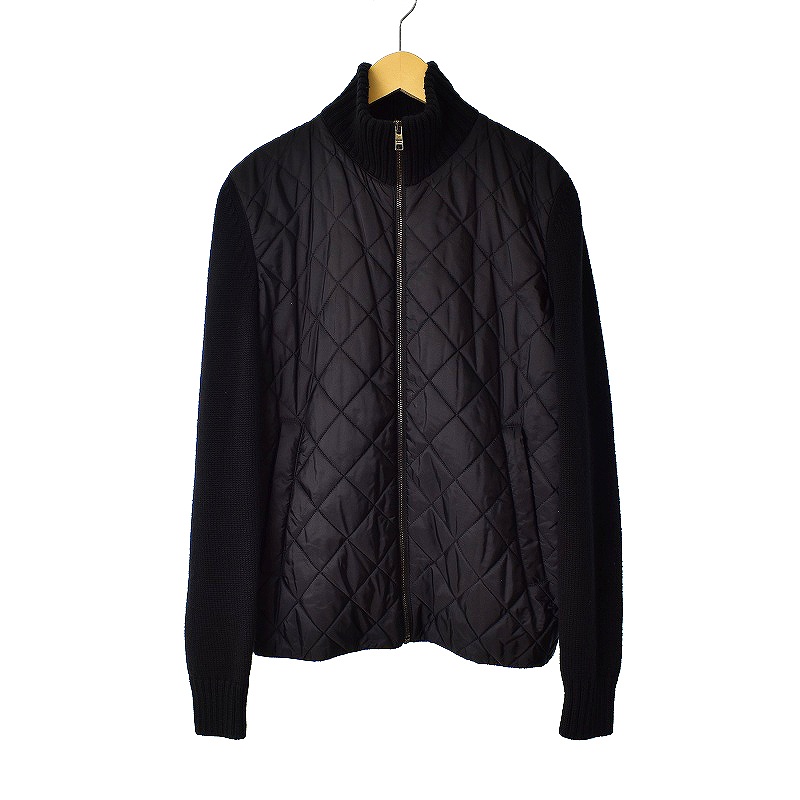プラダ PRADA ジャケット キルティング ニット切替 ウール 46 黒 