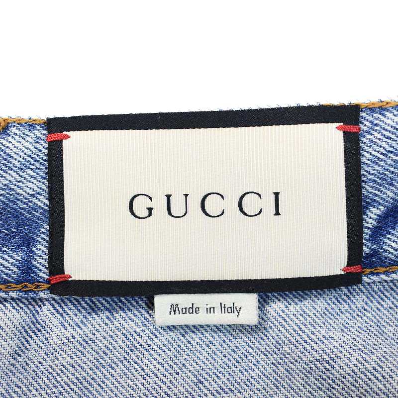 グッチ GUCCI 台形スカート ひざ丈 デニム バタフライ刺繍 蝶々