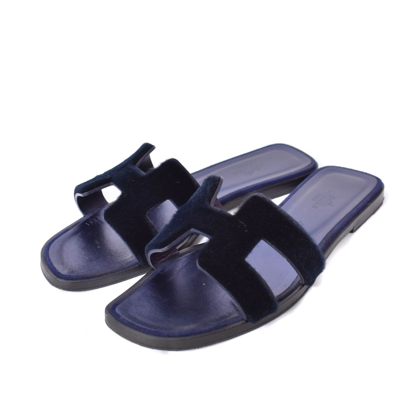 エルメス HERMES オラン サンダル ミュール フラット ファー レザー 38  