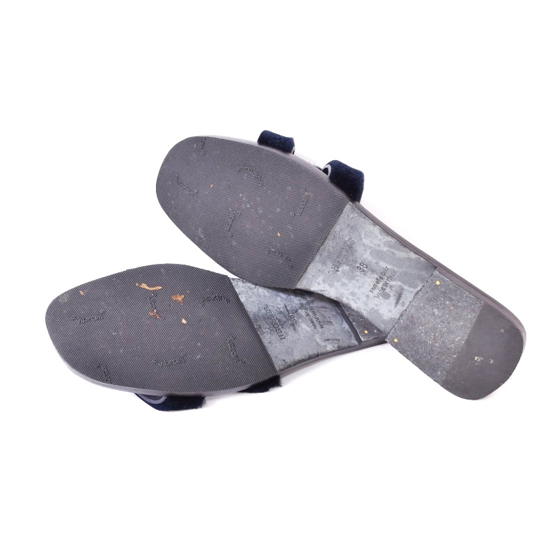 エルメス HERMES オラン サンダル ミュール フラット ファー レザー 38  