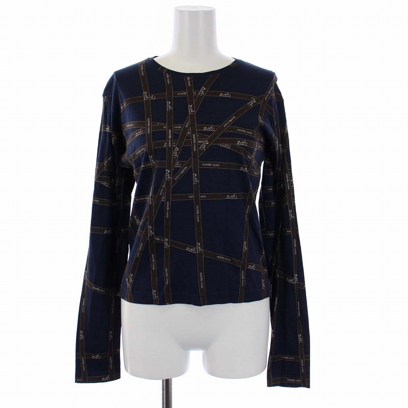 エルメス Tシャツ カットソー ロンT 長袖 ボルデュック リボン柄 XL 黒