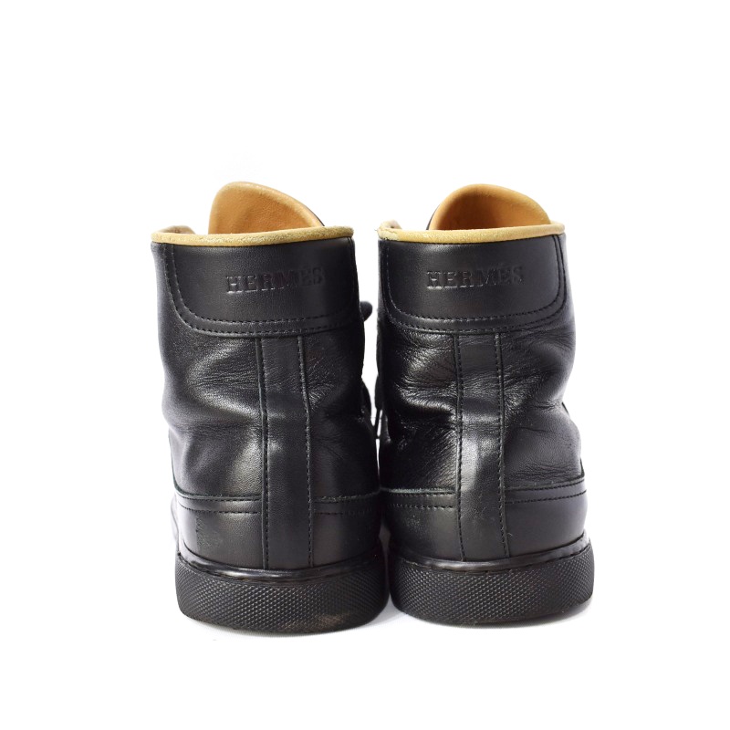 美品 エルメス レノックス ハイカットスニーカー メドール レザー 黒 希少 レザー使いが高級感満載！】☆エルメス☆スニーカー ドライブ