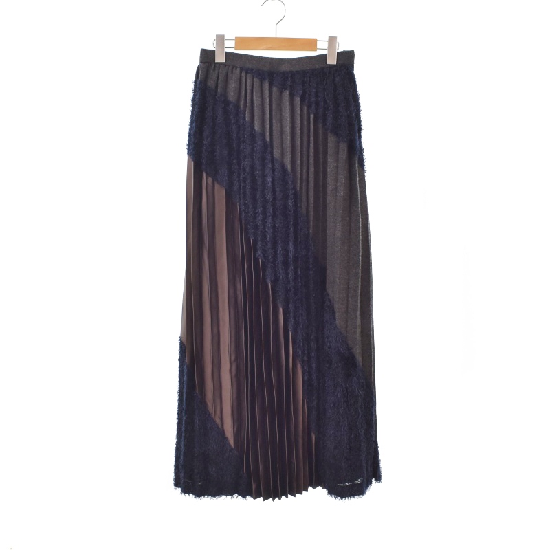 カラー kolor マルチパネルプリーツスカート ロング 異素材切替 2 紺  