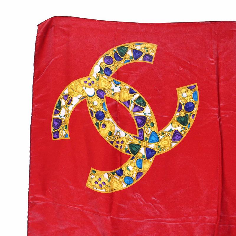 CHANEL ロゴデザイン シルクスカーフ 赤 CHANEL CC Logo Silk Mini Scarf Red Beige