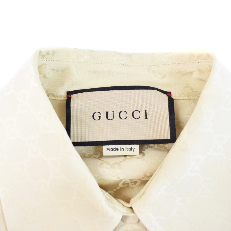 グッチ GUCCI 23SS ZAISQ GGシルク クレープ シャツ ブラウス 長袖 GG