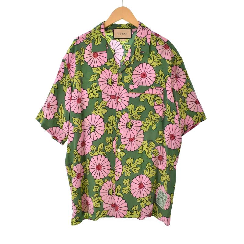 グッチ GUCCI オープンカラー シャツ アロハシャツ 半袖 開襟 花柄 48  