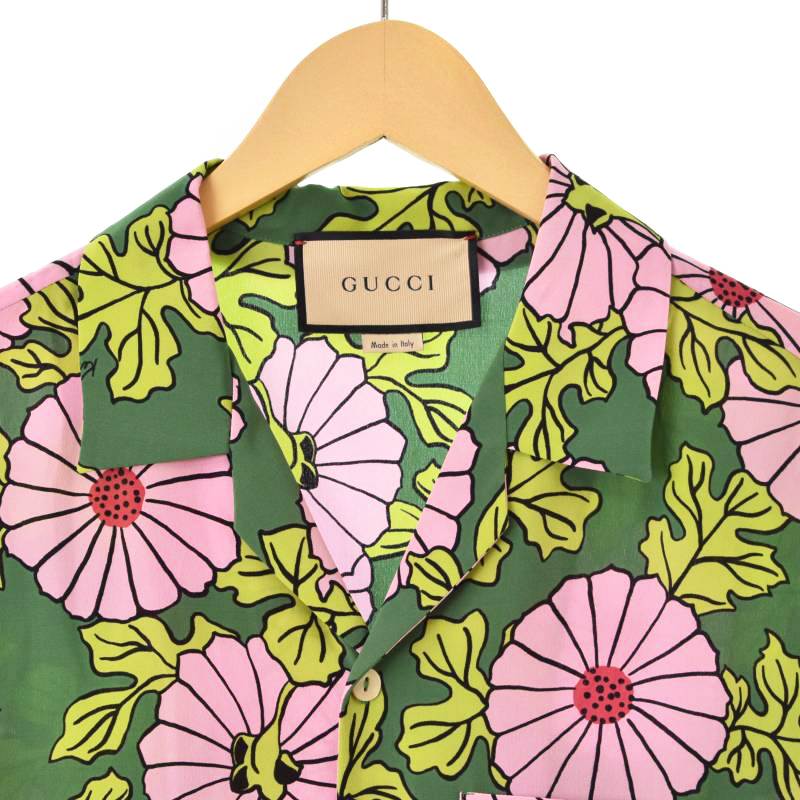 グッチ GUCCI オープンカラー シャツ アロハシャツ 半袖 開襟 花柄 48 