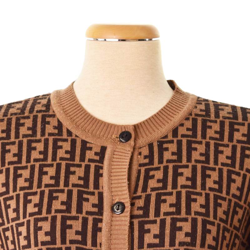 フェンディ FENDI カーディガン ズッカ柄 FF 長袖 ストレッチ ブラウン 中古・古着通販】FENDI (フェンディ) ズッカ柄ヴィンテージ
