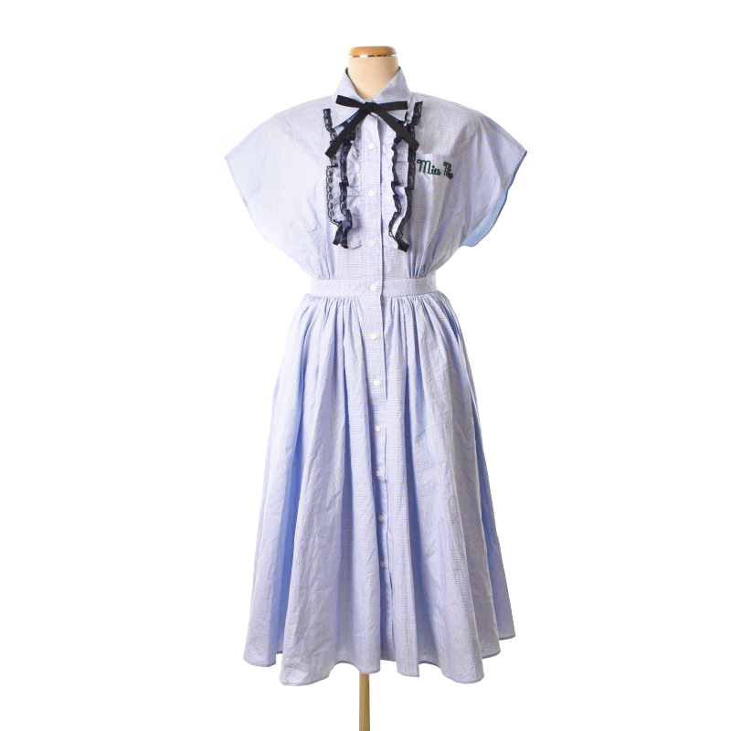 良品 Miu Miu ミュウミュウ シルク100％ 半袖 ミニドレス ワンピース  