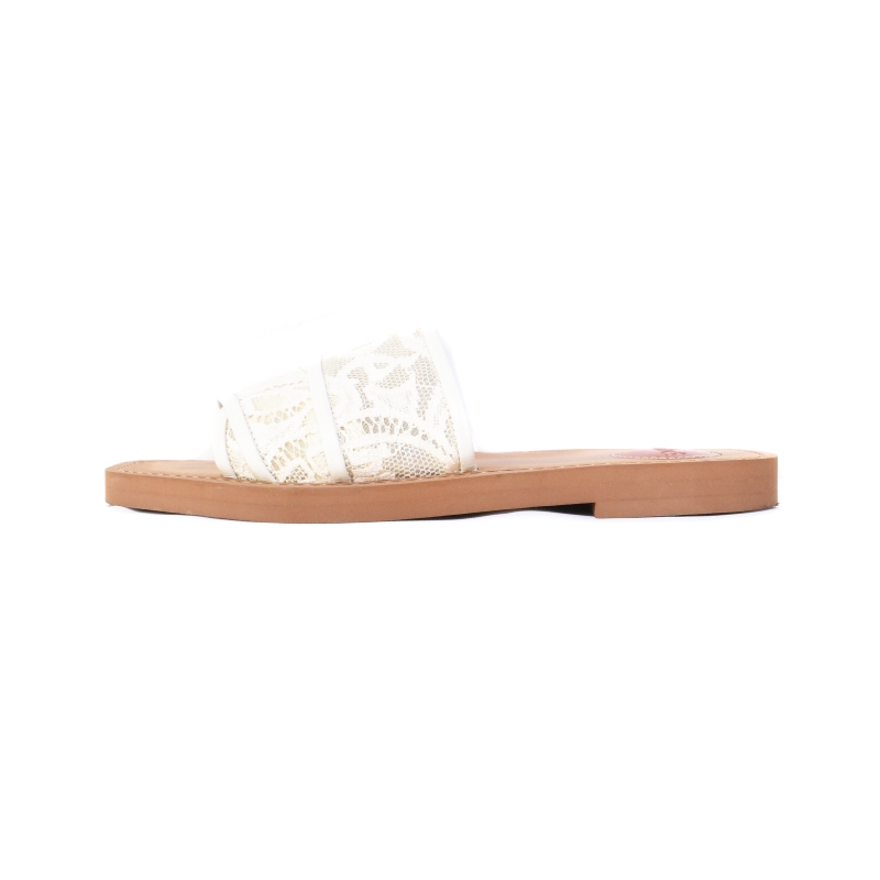 クロエ CHLOE woody ウッディ サンダル フラット ミュール レース ロゴ 