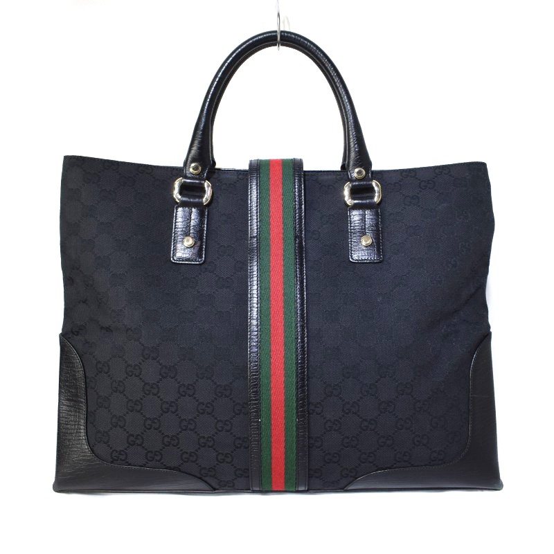 GUCCI トートバッグ　シェリーライン　キャンバス　黒 GUCCI シェリーライン GG トートバッグ ブラック レザー