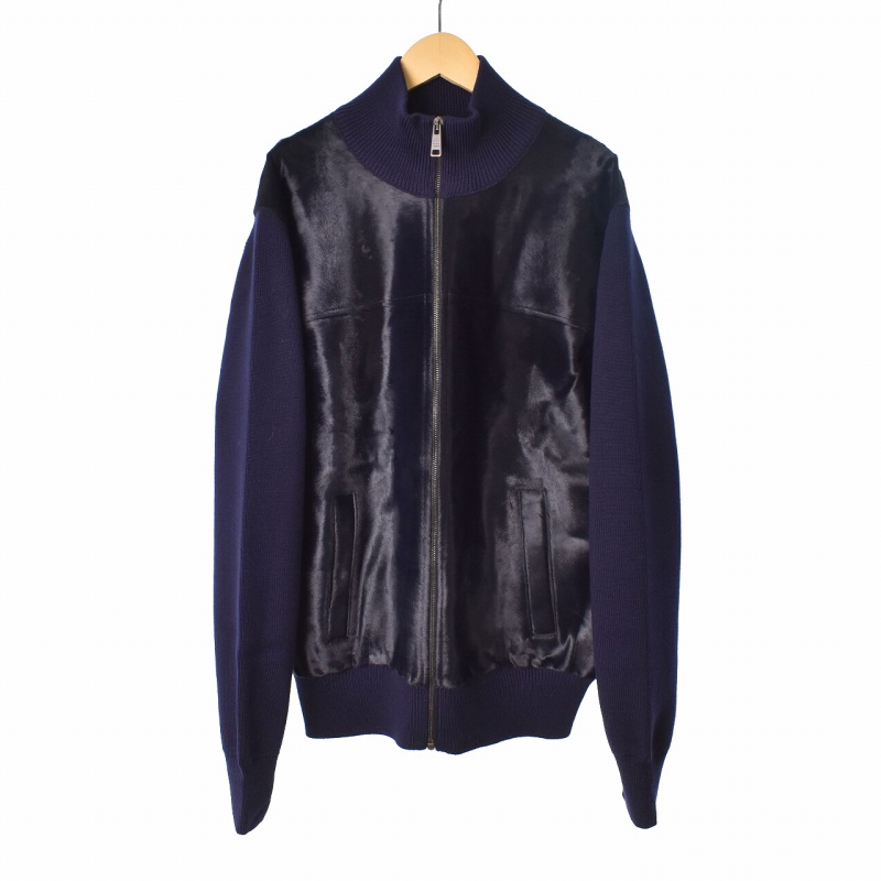 未使用品 プラダ PRADA ハラコ ジャケット ブルゾン 切替ニット 52 黒 