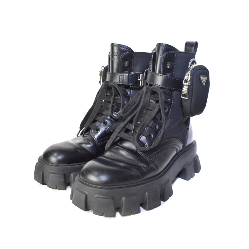 プラダ PRADA モノリス コンバットブーツ ショートブーツ ナイロン  