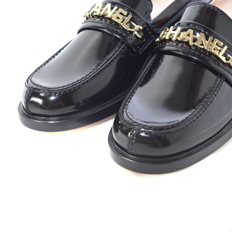 即購入 CHANEL ローファー チェーン ブラック 37.5 【公式通販】
