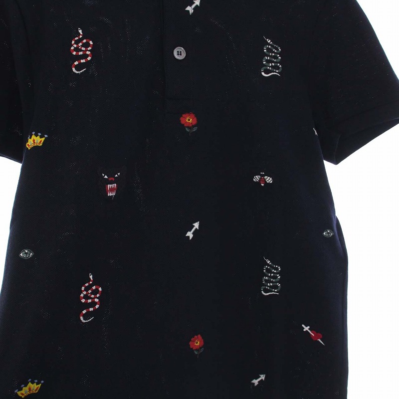 グッチ GUCCI 18SS エンブロイダリー ポロシャツ 半袖 ニット襟 総柄 