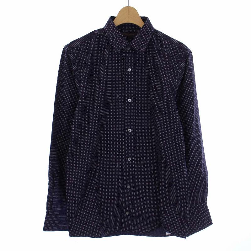 ルイヴィトン LOUIS VUITTON シャツ 長袖 ドット LVロゴ 総柄 XS 紺 