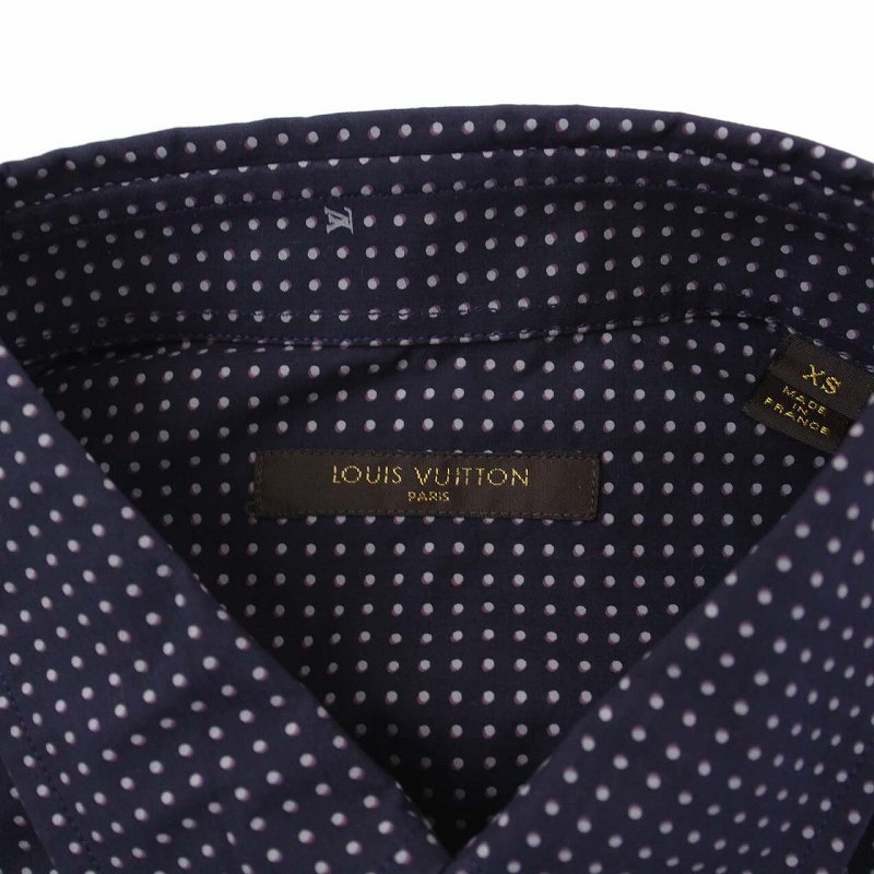 ルイヴィトン LOUIS VUITTON シャツ 長袖 ドット LVロゴ 総柄 XS 紺 